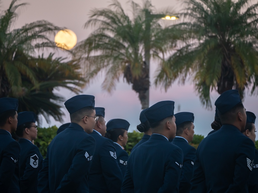 Harvest moon appears during role call