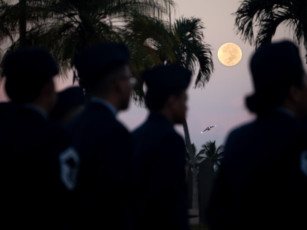 Harvest moon appears during role call