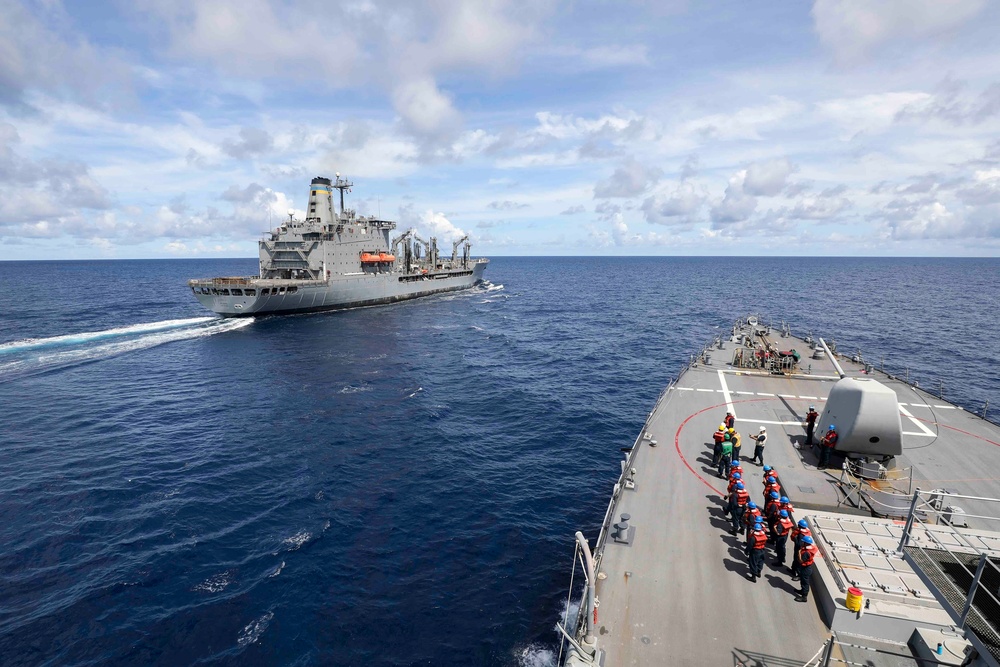 USS Higgins Conducts RAS With USNS Big Horn