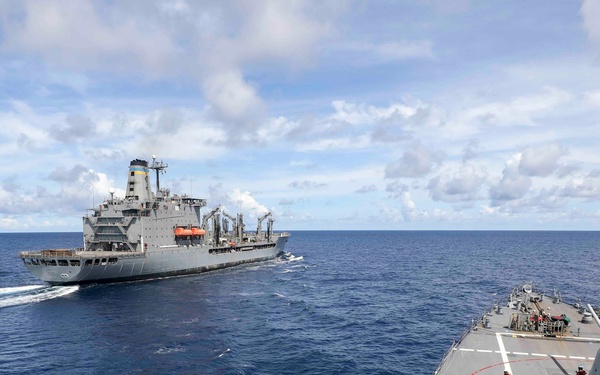 USS Higgins Conducts RAS With USNS Big Horn