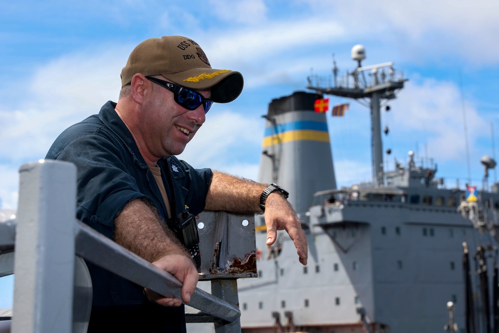 USS Higgins Conducts RAS With USNS Big Horn