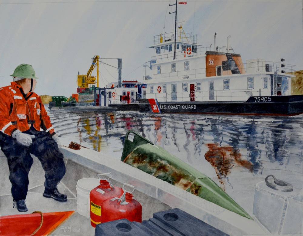 US Coast Guard Art Program 2017 Collection, Ob ID# 201701,  &quot;Retrieving channel markers,&quot; Daven Anderson (1 of 33)