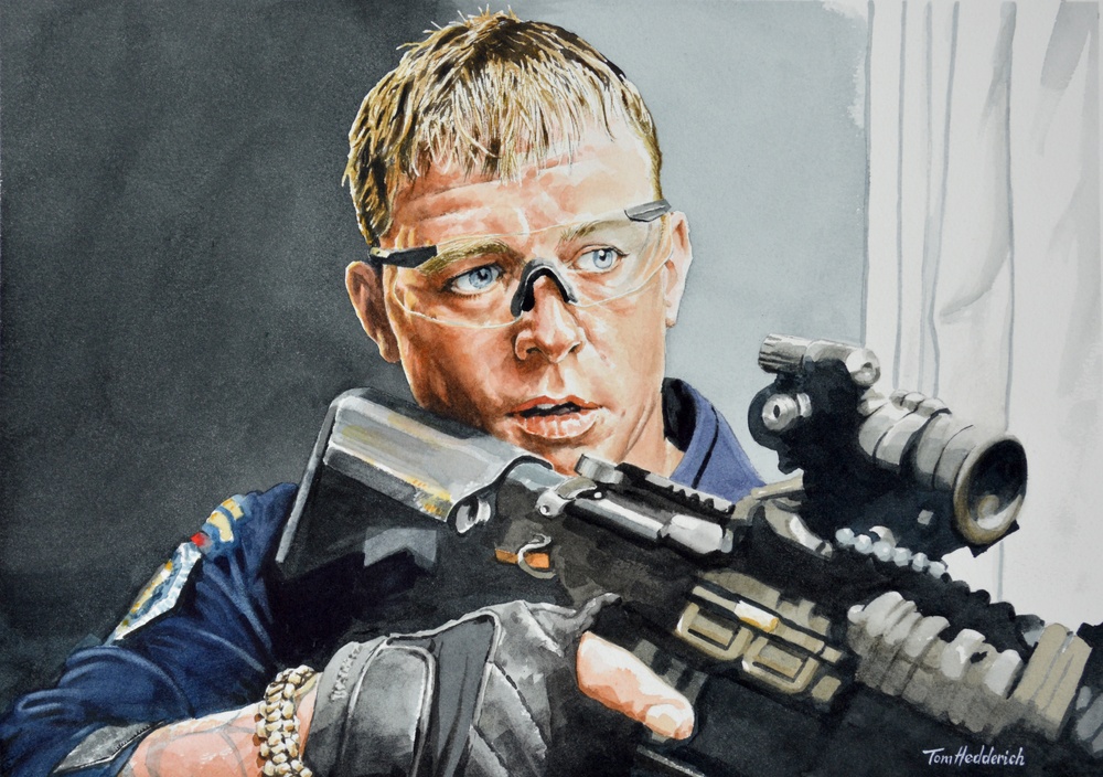 US Coast Guard Art  Program 2017 Collection, Ob ID# 201711, "Focused to secure,"  Tom Hedderich (11 of 33)