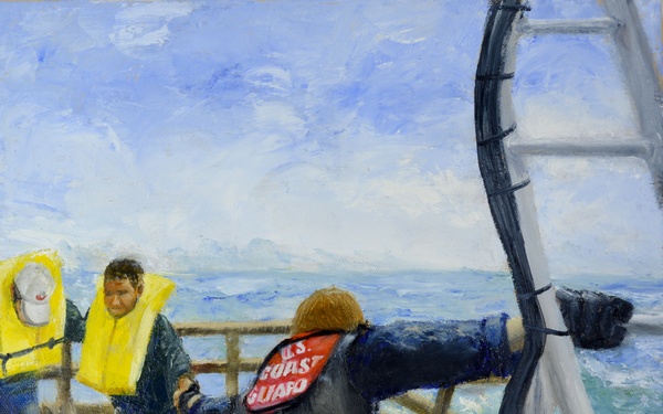 US Coast Guard Art  Program 2017 Collection, Ob ID# 201717,  &quot;Migrants at sea, Karen Loew (17 of 33)