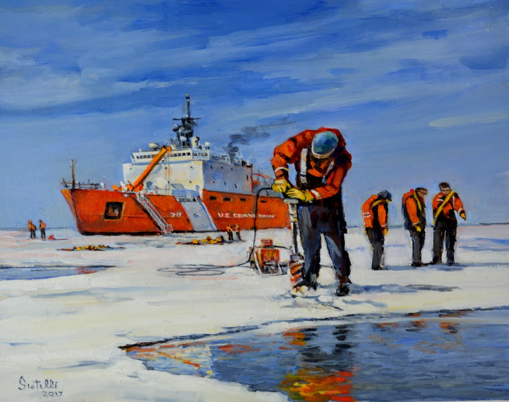 US Coast Guard Art  Program 2017 Collection, Ob ID# 201725,  &quot;Driller on the Chukchi Sea,&quot; Dino Sistilli (25 of 33)