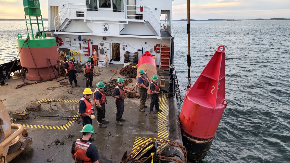 Coast Guard Cutter Marcus Hanna conducts buoy operations in the Northeast