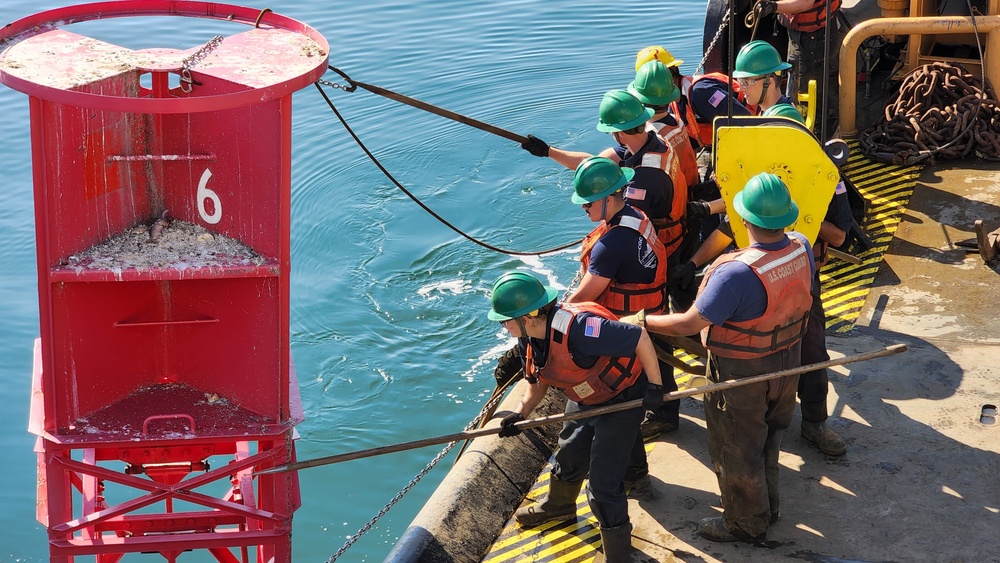 Coast Guard Cutter Marcus Hanna conducts buoy operations in the Northeast