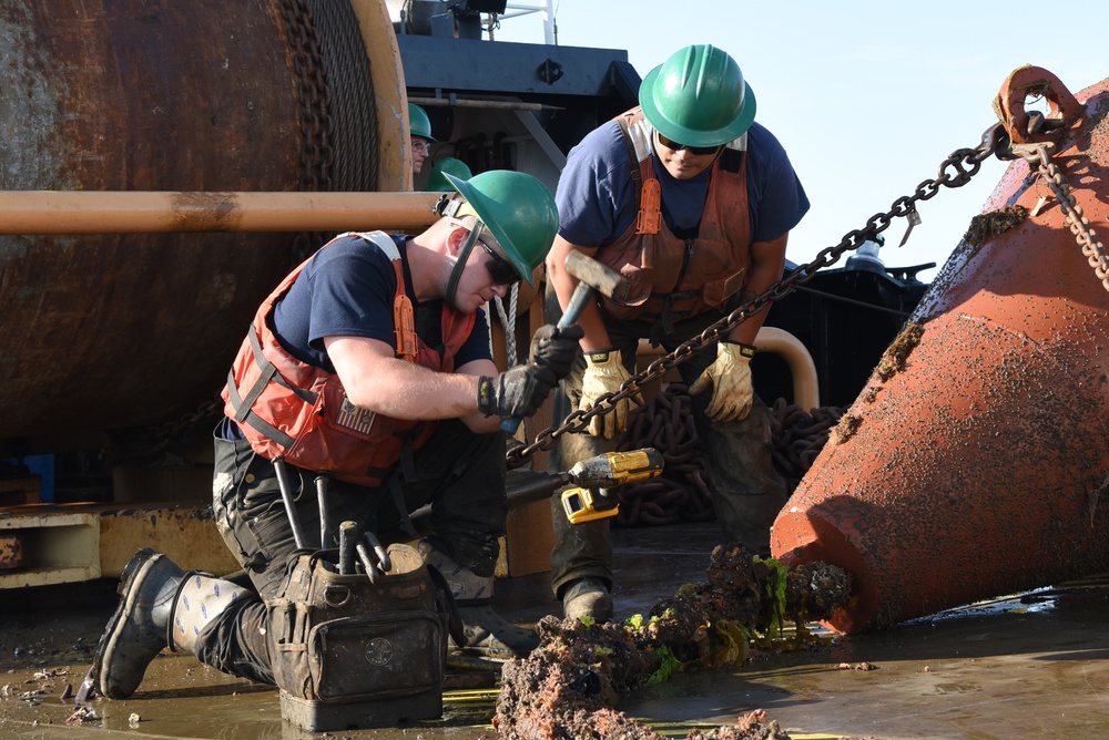 Coast Guard Cutter Marcus Hanna conducts buoy operations in the Northeast