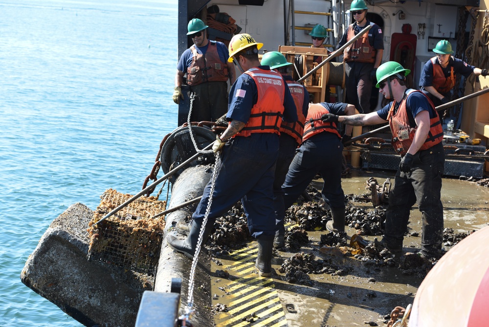 Coast Guard Cutter Marcus Hanna conducts buoy operations in the Northeast