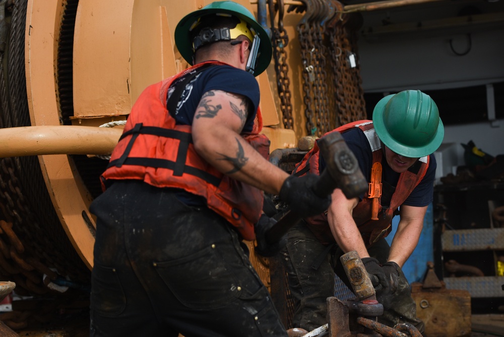 Coast Guard Cutter Marcus Hanna conducts buoy operations in the Northeast