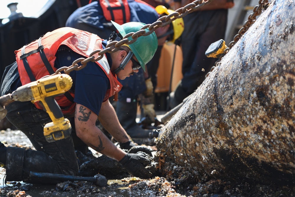 Coast Guard Cutter Marcus Hanna conducts buoy operations in the Northeast