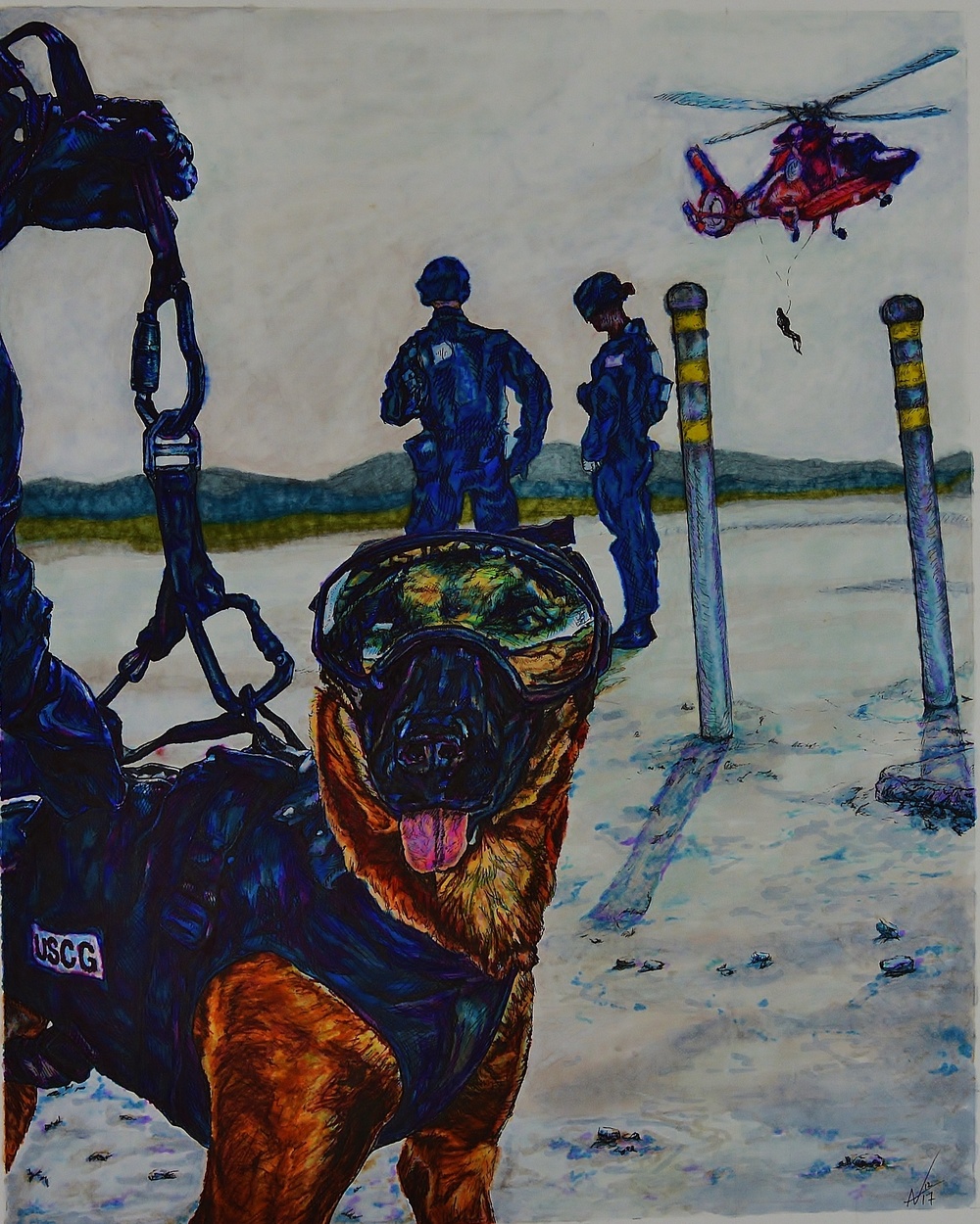 US Coast Guard Art Program 2018 Collection, Ob ID# 201801, &quot;Canine patrol,&quot; Acacia Anglin (1 of 28)