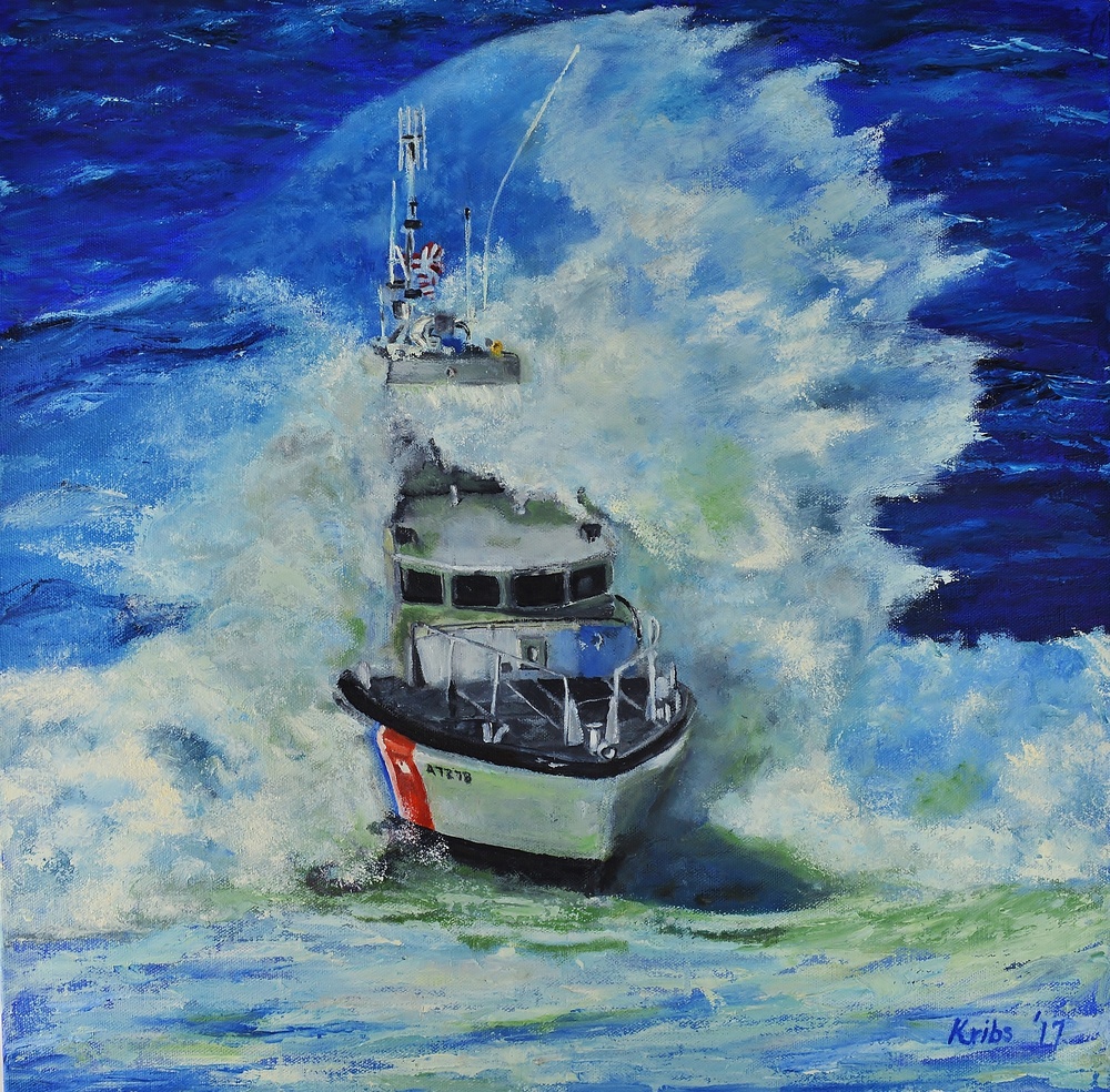 US Coast Guard Art Program  2018 Collection, Ob ID# 201812, &quot;Surfing Coast Guard style,&quot; Gordon Kribs (12 of 28)