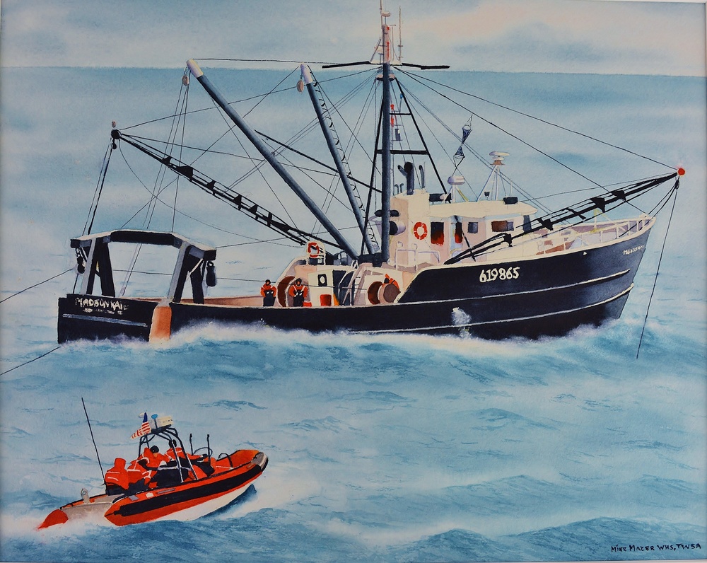 US Coast Guard Art Program 2018 Collecttion, Ob ID# 201815, &quot;Coast Guard boards a fishing vessel,&quot; Mike Mazer (15 of 28)