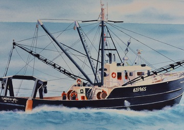 US Coast Guard Art Program 2018 Collecttion, Ob ID# 201815, &quot;Coast Guard boards a fishing vessel,&quot; Mike Mazer (15 of 28)