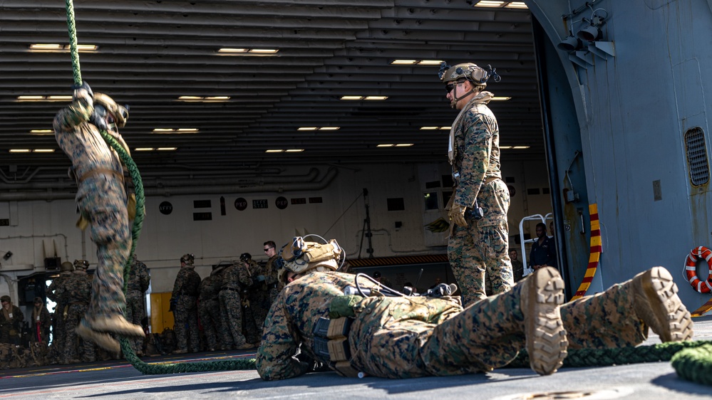 Marines Fast Rope Aboard USS Tripoli