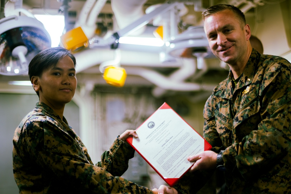 U.S. Navy Sailor Receives Meritorious Promotion Aboard USS Tripoli