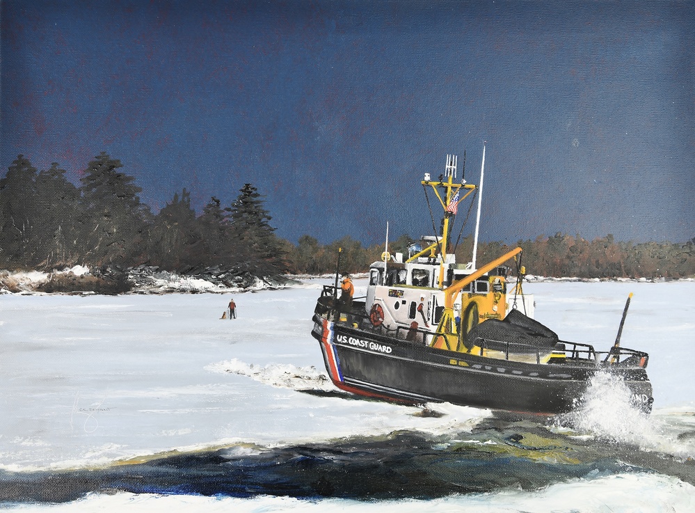 US Coast Guard Art Program 2019 Collection, Ob ID# 201907,&quot;Ice breaking on the Kennebec River,&quot; C.R. Bob Bryant (7 of 40)