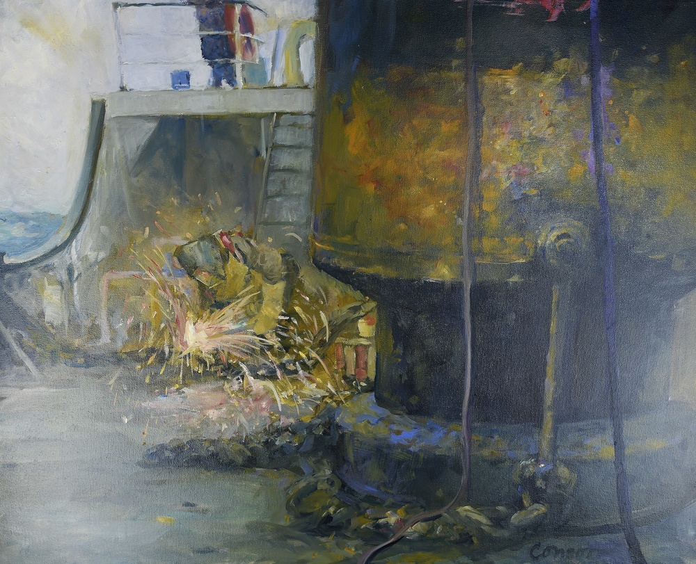 US Coast Guard Art Program 2019 Collection, Ob ID# 201909, &quot;Fixin' the chain,&quot; James Consor (9 of 40)