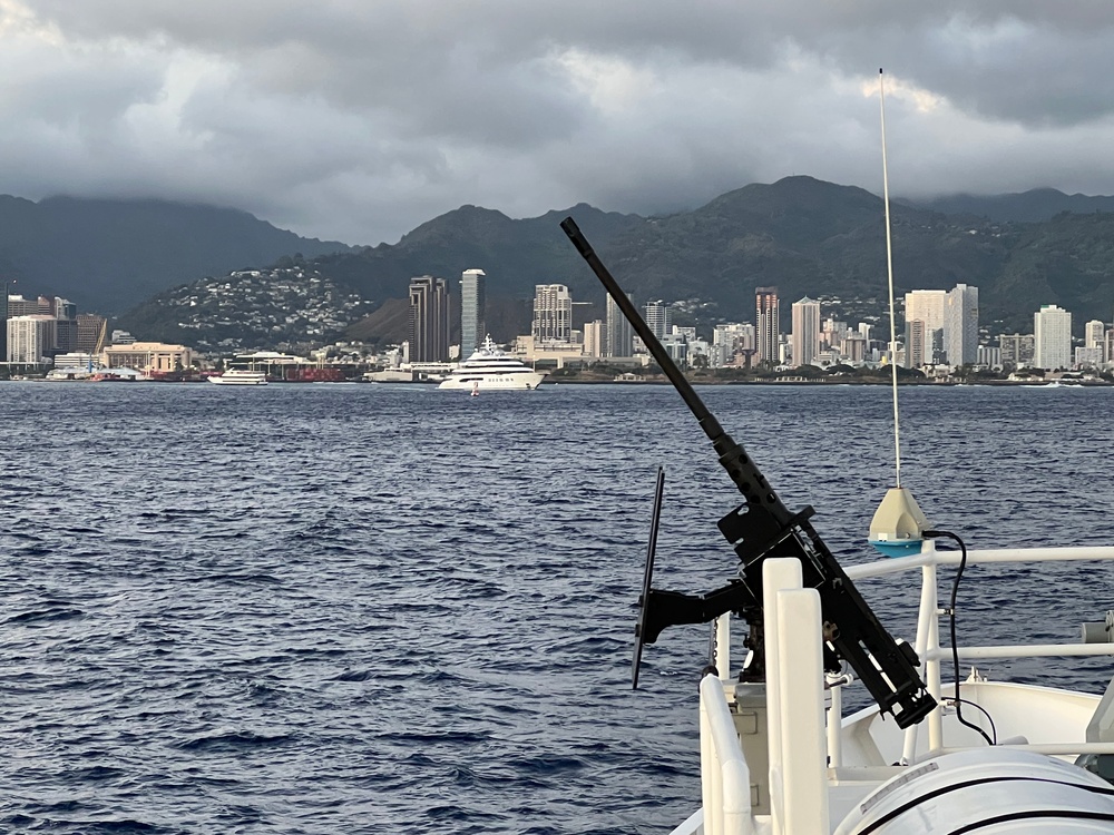 U.S. Coast Guard Cutter Joseph Gerczak (WPC 1126) escorts Motor Yacht Amadea