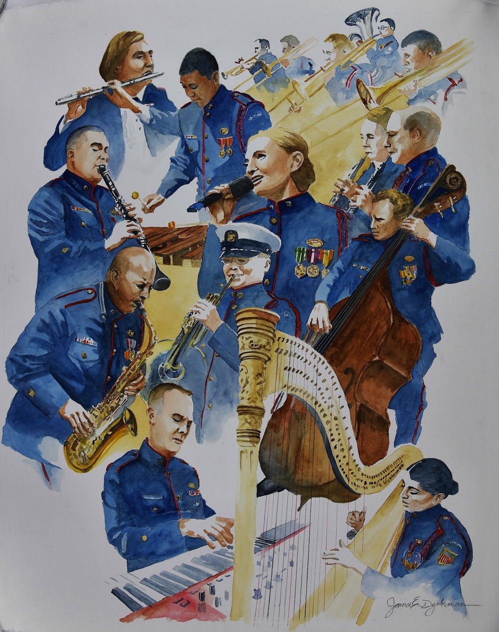 US Coast Guard Art Program 2019 Collection, Ob ID# 201914, &quot;Coast Guard musicians,&quot; James Dyekman (14 of 40)