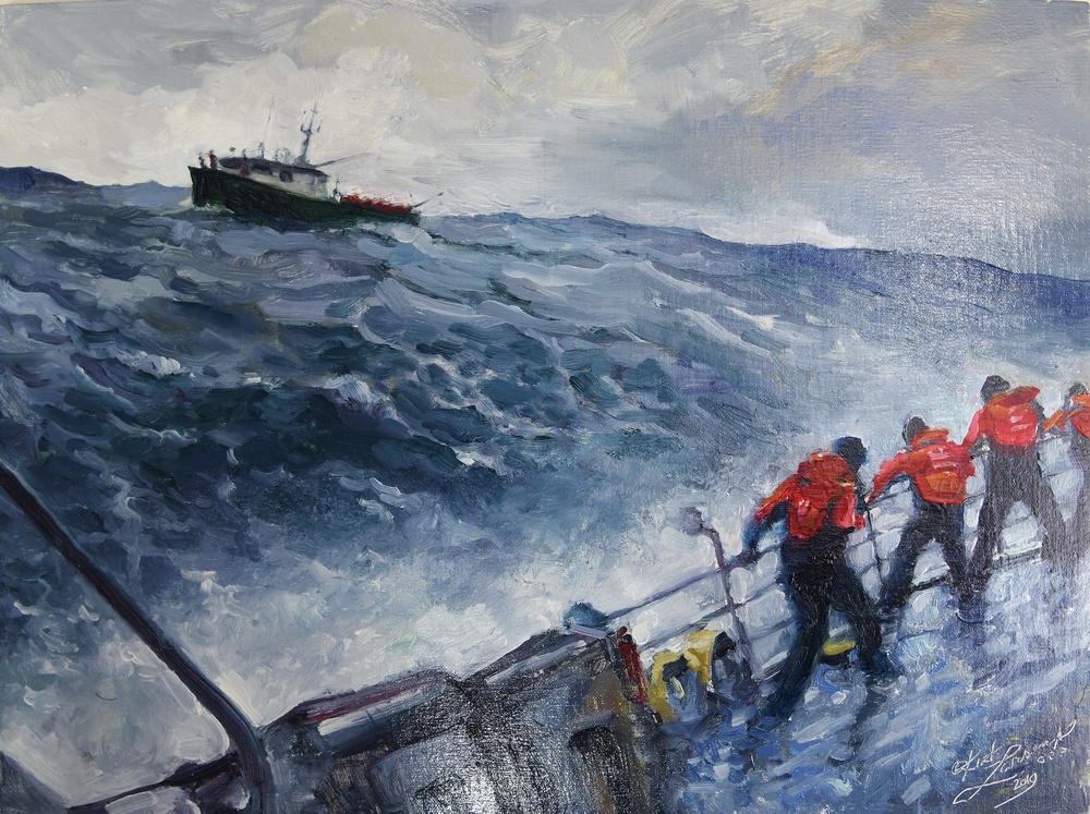 US Coast Guard Art Program 2019 Collection, Ob ID# 201919, &quot;Rescue of the Michael and Kristen,&quot; Kirk Larsen (19 of 40)