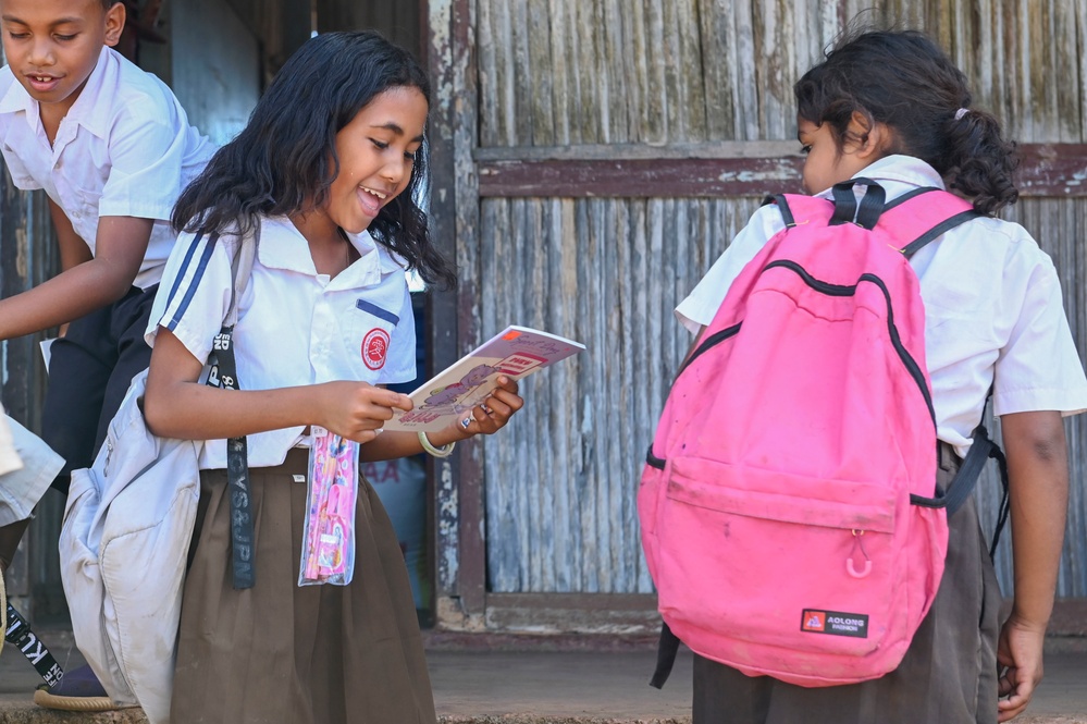 Participants of Pacific Angel 22-4 donate school supplies to children of Baucau