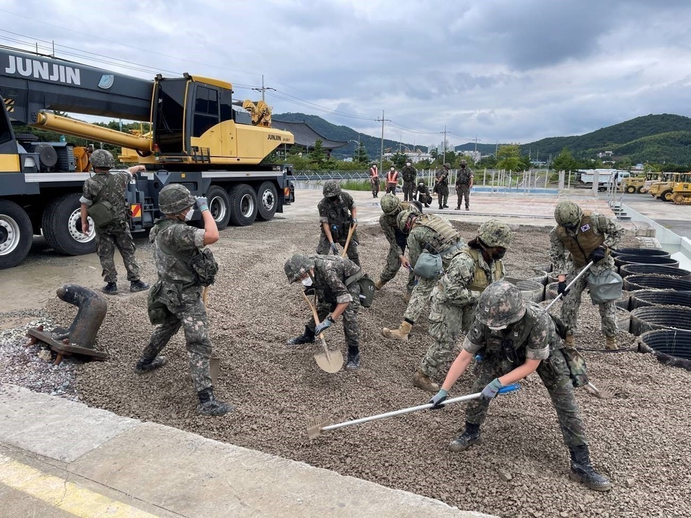 Naval Mobile Construction Battalion 4, repair pier damage as a part of exercise Ulchi Freedom Shield.