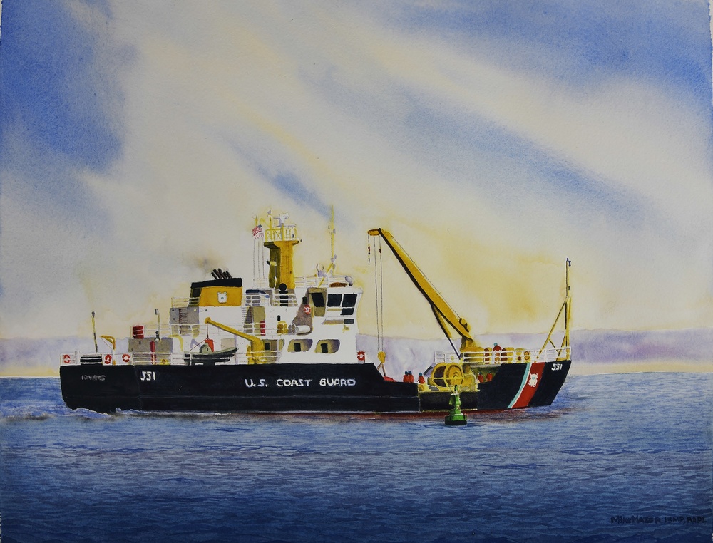 US Coast Guard Art Program 2019 Collection, Ob ID# 201921, &quot;Cutter Ida Lewis performs ATON,&quot; Mike Mazer (21 of 40)