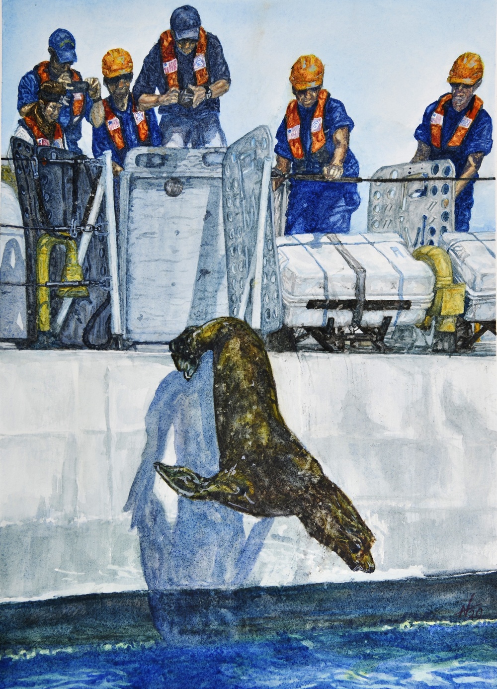 US Coast Guard Art Program 2020 Collection, Ob ID# 202002, &quot;Sea lion Franklin,&quot; Acacia Anglin (2 of 30)