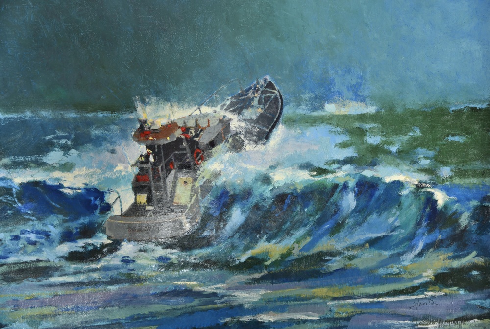 US Coast Guard Art Program 2020 Collection, Ob ID# 202006, &quot;Surf drill practice,&quot; John Deckert (6 of 30)