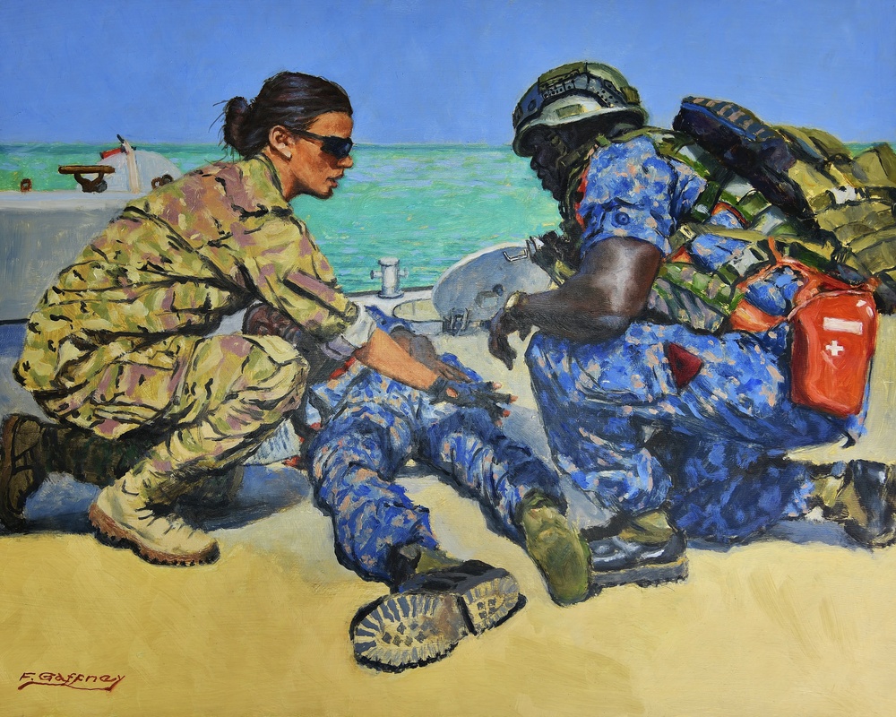 US Coast Guard Art Program 2020 Collection, Ob ID# 202012, &quot;Working with the Gambian Navy,&quot; Frank Gaffney (12 of 30)