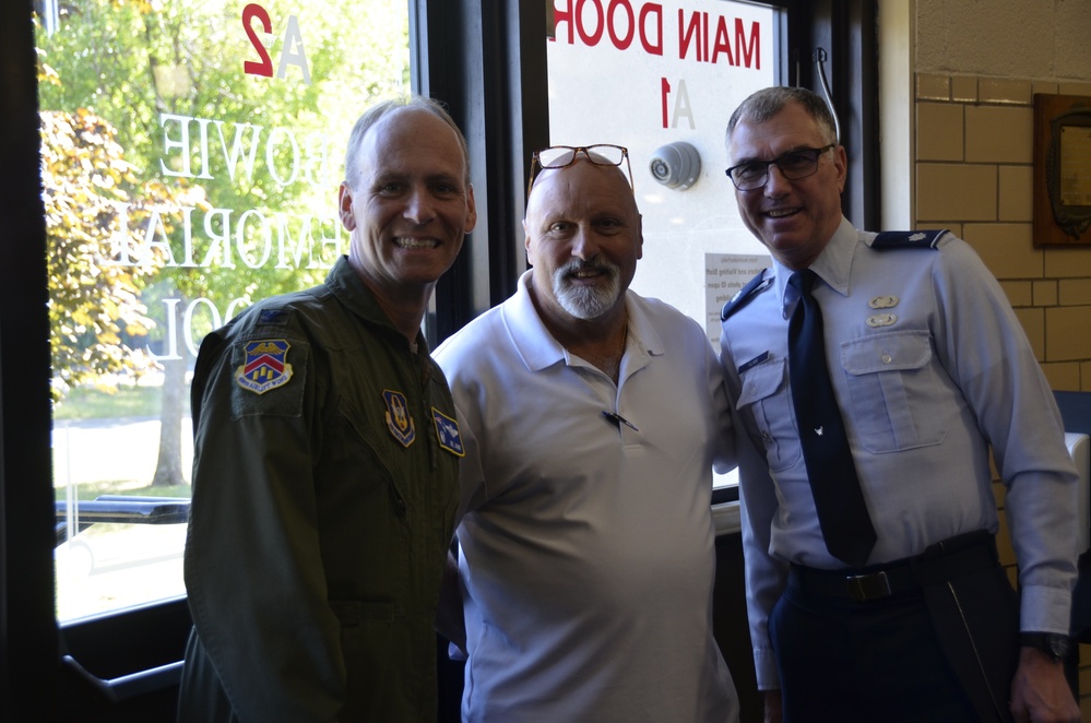 Col. Joseph Janik, Mr. John Beaulieu, and Lt. Col. Rodney Furr greet students