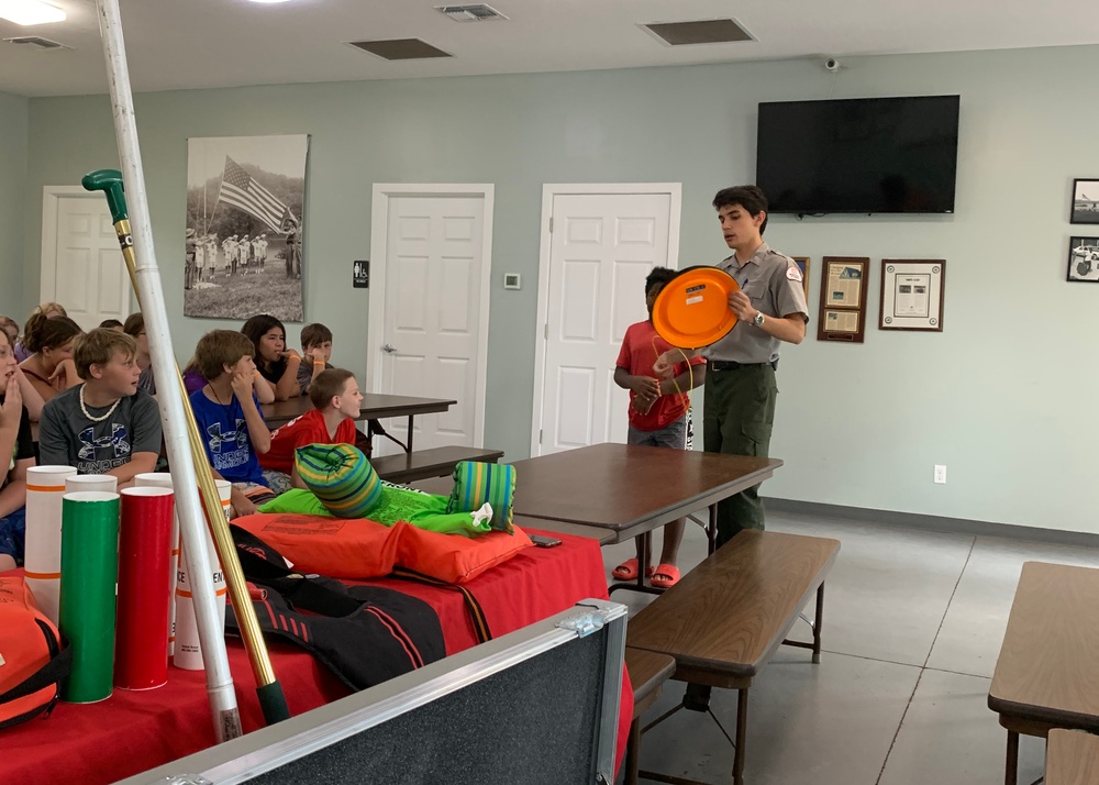 Nashville District Park Rangers share water safety with the youth at Dale Hollow Lake Trooper Island