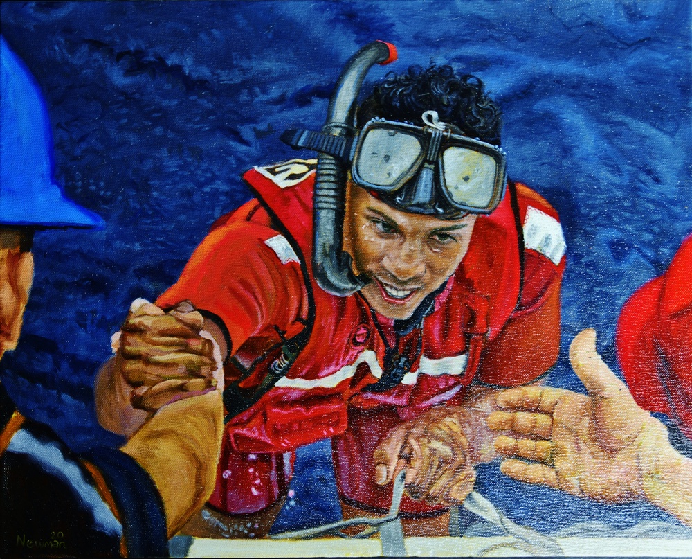 S Coast Guard Art Program 2020 Collection, Ob ID# 202024, "Coast Guard cutter swimmer," Jasen Newman (24 of 30)