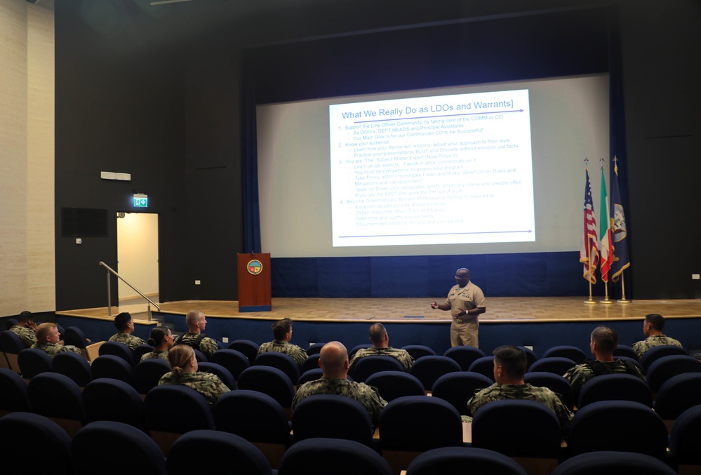 NSA Naples' Security Department Hosts LDO/CWO Brief