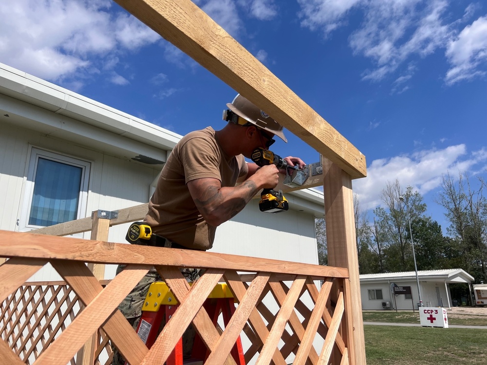 Seabees complete framing structure for a Sukkah