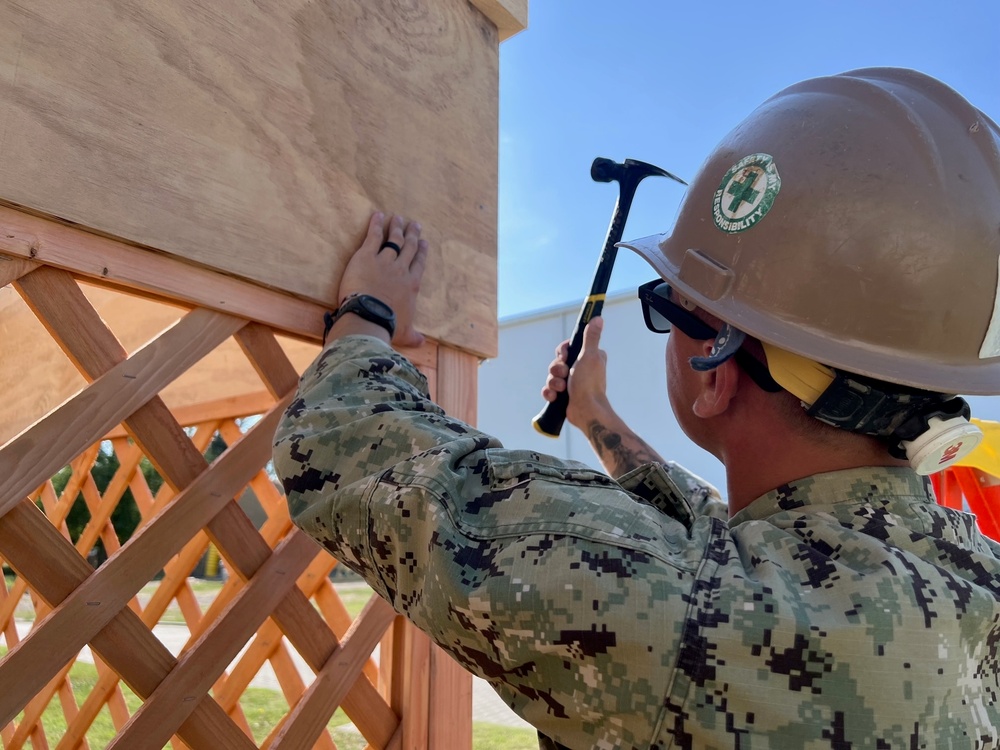 Seabees help build a Sukkah structure