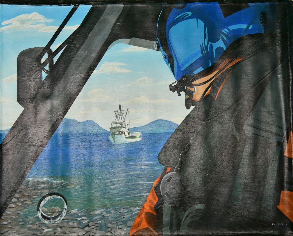 US Coast Guard Art Program 2021 Collection, Ob ID# 202110, &quot;Coast Guard rescues a fisherman in Alaska,&quot; Don Hatcher (10 of 32)