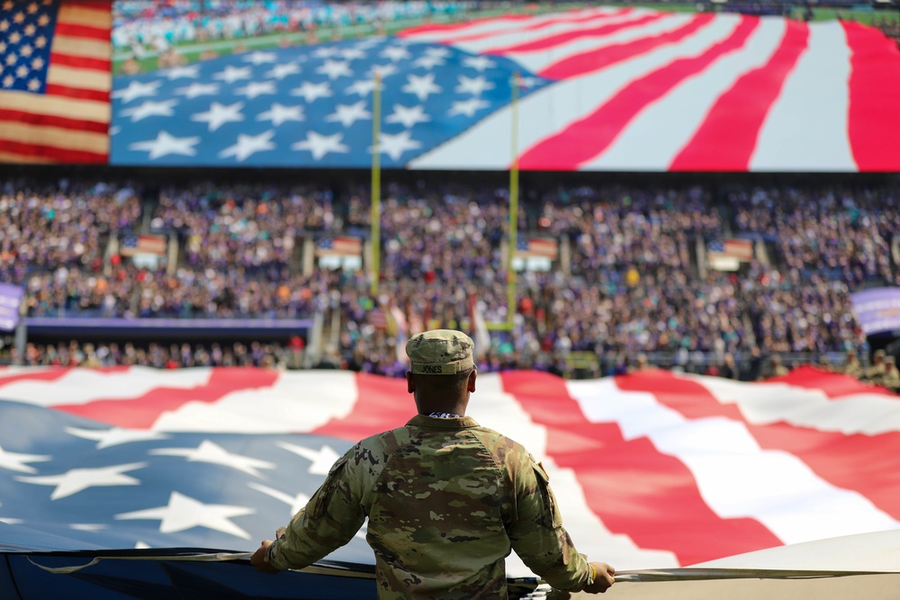 Maryland National Guard Unfurls U.S. Flag at Ravens Game