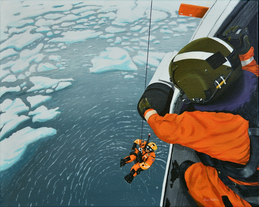 US Coast Guard Art Program 2021 Collection, Ob ID# 202111,  &quot;Rescue training, Arctic style,&quot; Don Hatcher (11 of 32)