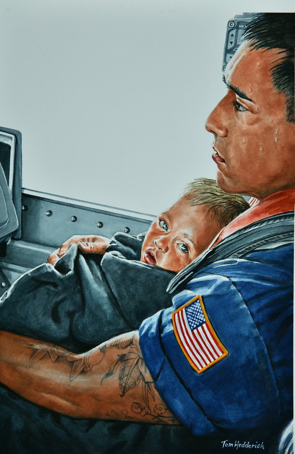 US Coast Guard Art Program 2021 Collection, Ob ID# 202112, "Safe in his arms," Tom Hedderich (12 of 32)
