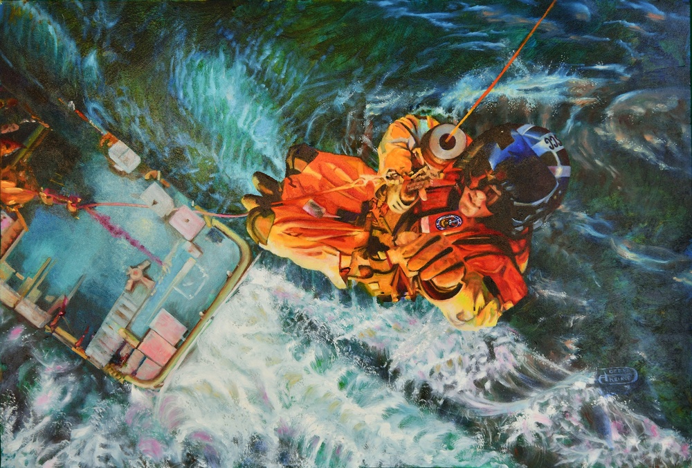US Coast Guard Art Program 2021 Collection, Ob ID# 202116, &quot;Hoisted,&quot; Debra Keirce (16 of 32)
