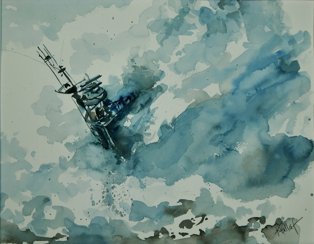 US Coast Guard Art Program 2021 Collection, Ob ID# 202117,  &quot;Training in 30-foot waves,&quot; Anne Kullaf (17 of 32)