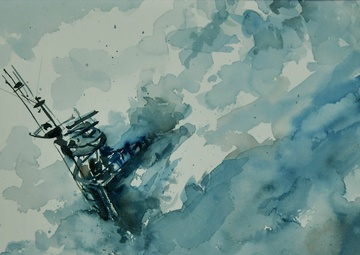 US Coast Guard Art Program 2021 Collection, Ob ID# 202117,  "Training in 30-foot waves," Anne Kullaf (17 of 32)