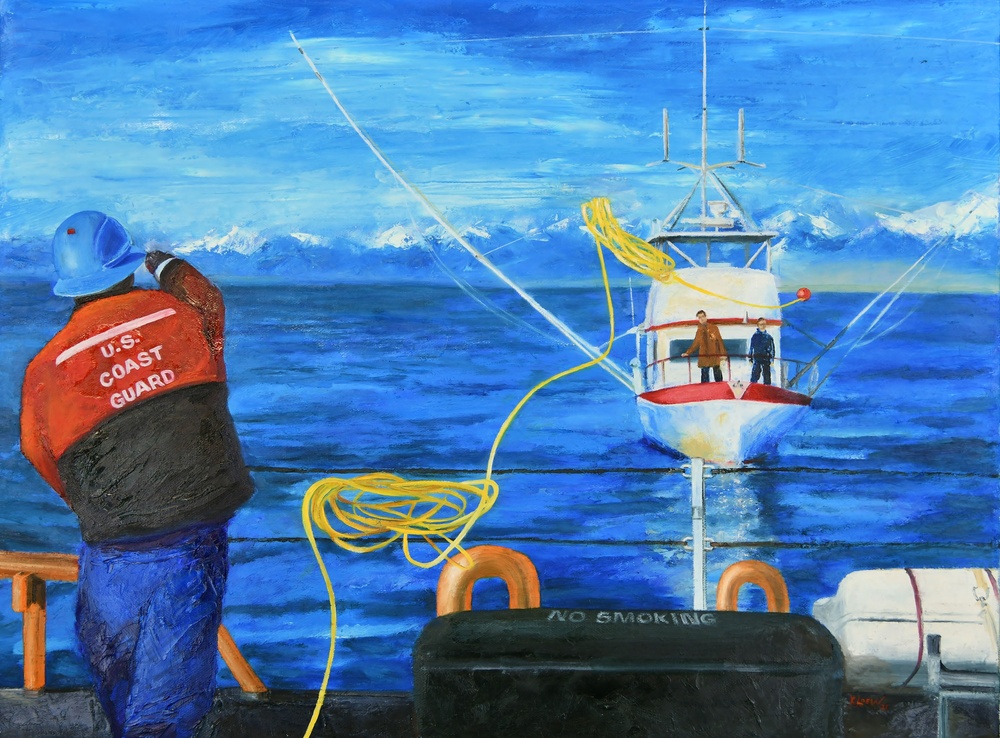 US Coast Guard Art Program 2021 Collection, Ob ID# 202119, &quot;Heaving the towline for a rescue,&quot; Karen Loew (19 of 32)