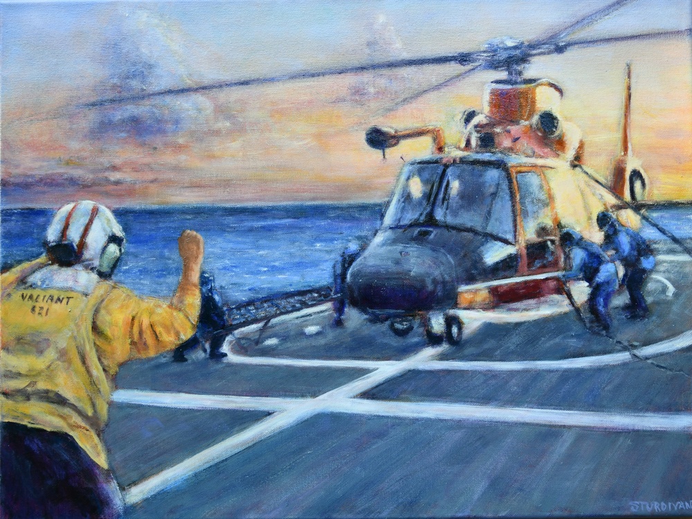 S Coast Guard Art Program 2021 Collection, Ob ID# 202126, &quot;Cutter Valiant conducts flight operations,&quot; Don Sturdivant (26 of 32)