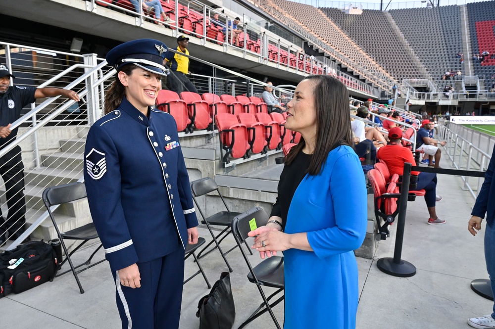 USecAF Jones makes coin toss for Washington Spirit soccer match