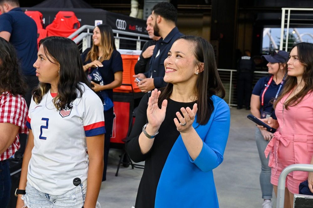 USecAF Jones makes coin toss for Washington Spirit soccer match