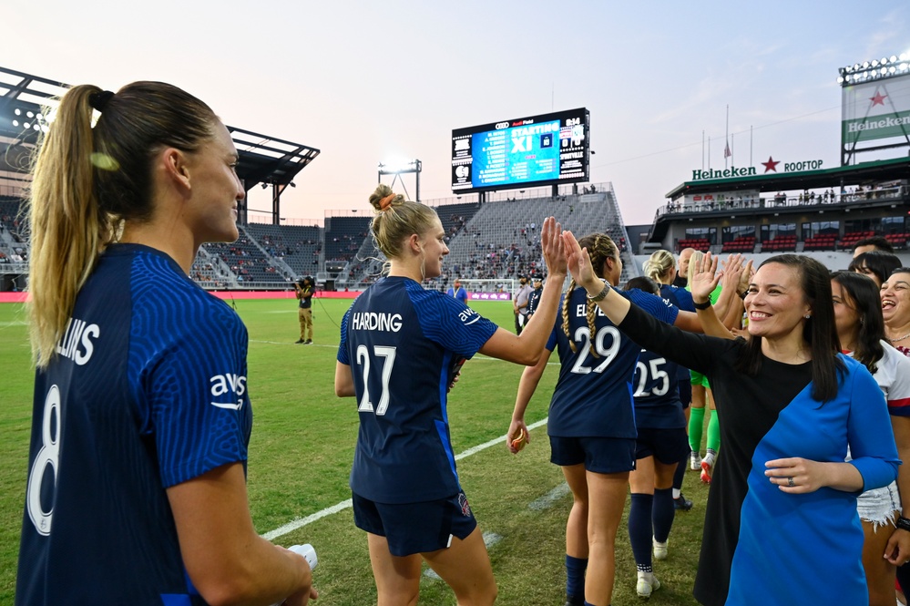 USecAF Jones makes coin toss for Washington Spirit soccer match